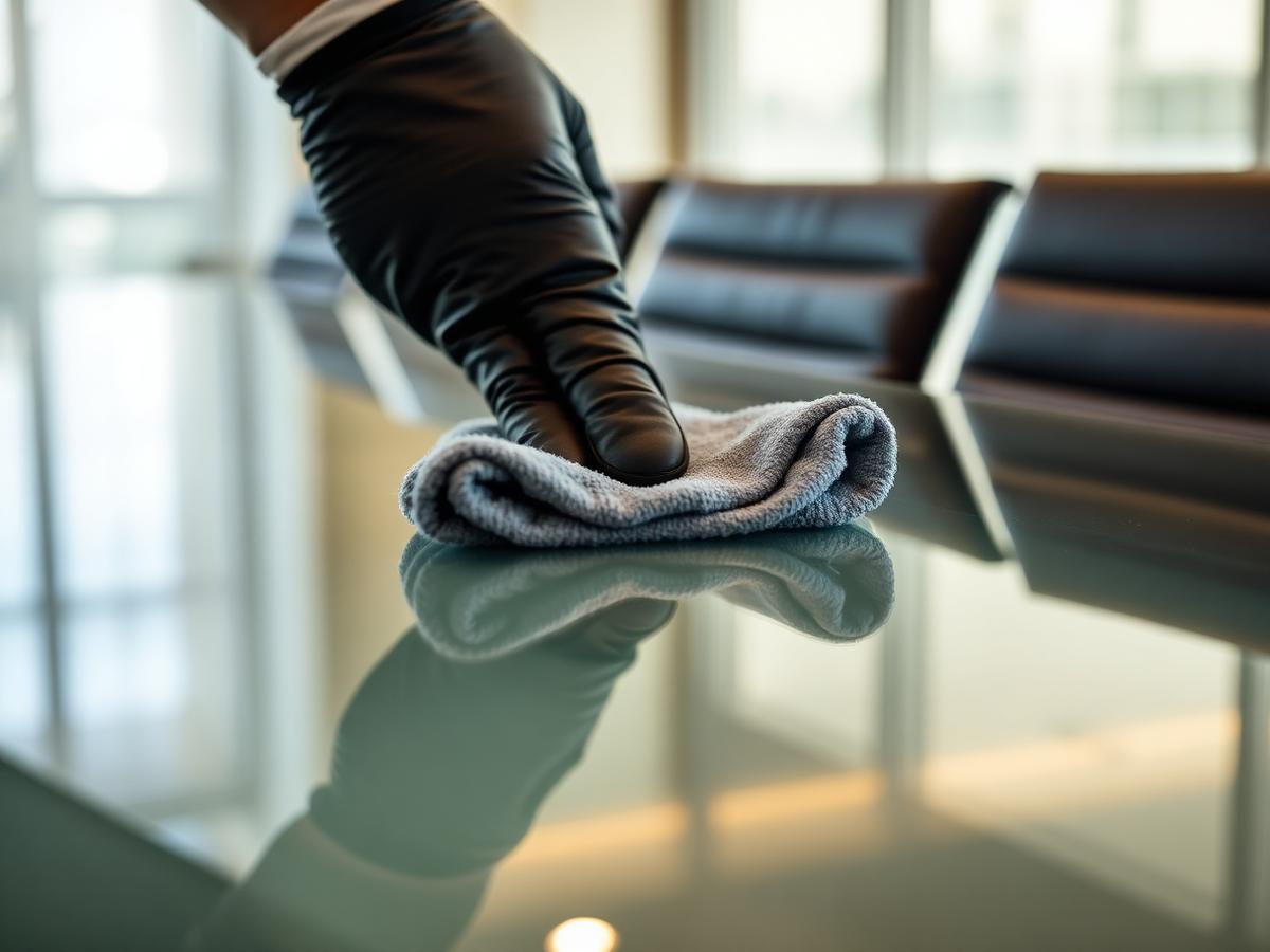 Detail cleaning of a glass conference table
